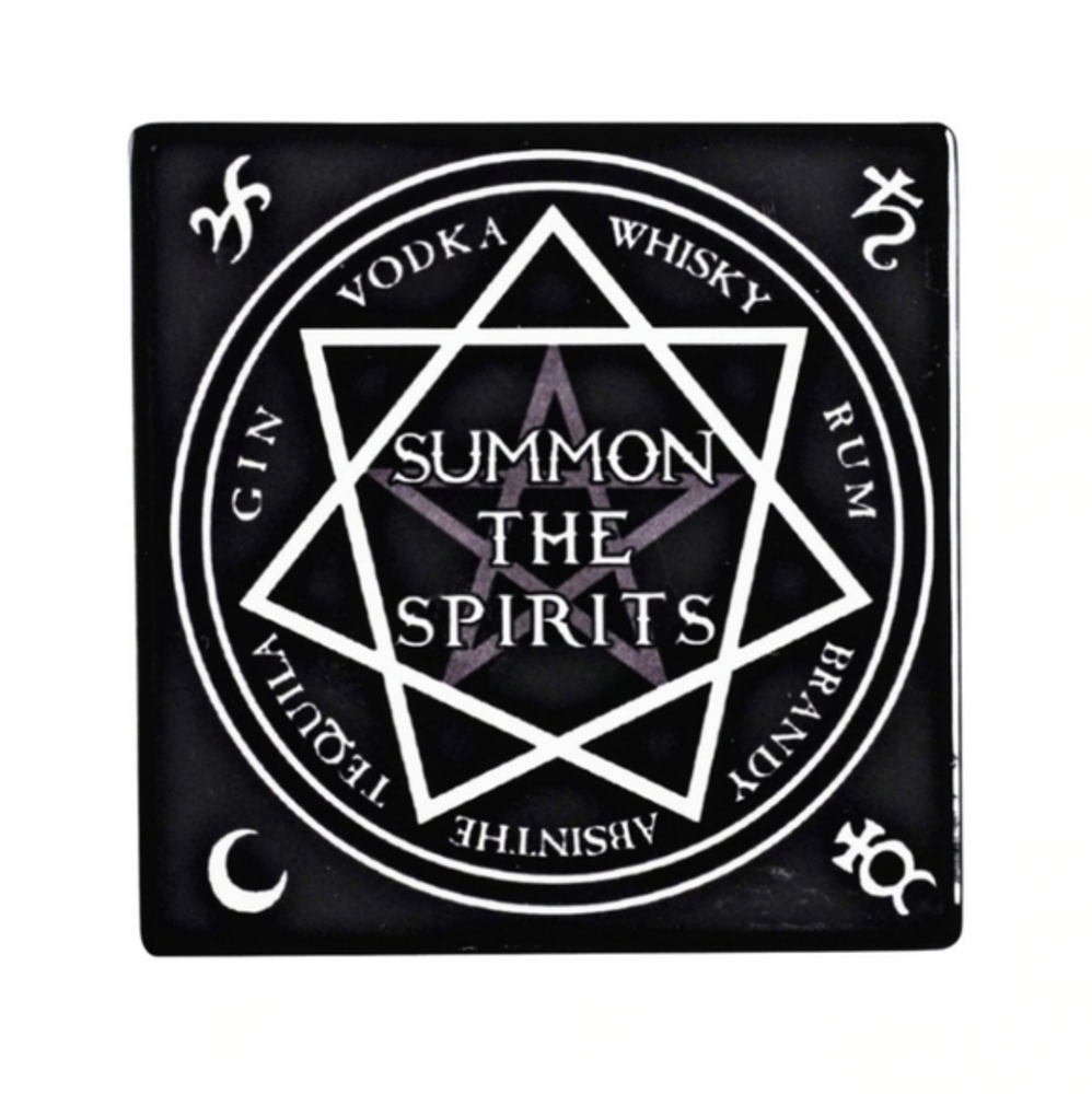 Alchemy Gothic ✦ Summon the Spirits Ceramic Coaster ✦ Black Gloss Occult Barware
